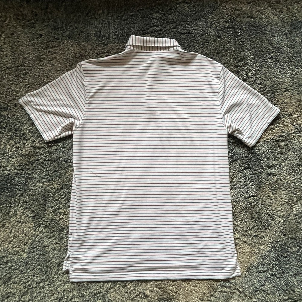 Mens‎ Peter Millar Summer Comfort Golf Polo Shirt Large Red White & Blue Striped - Picture 8 of 9